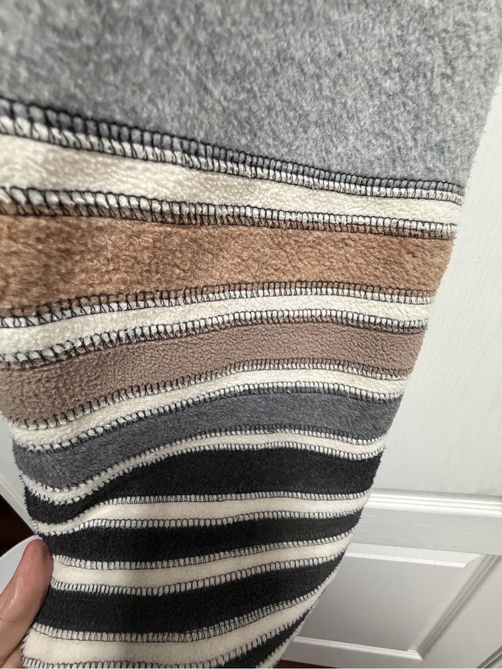 St. John’s bay men’s plush ,Neutral Striped Fleece Scarf - Gray, Cream & Brown